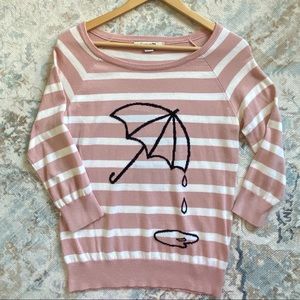 Forever21 Pink/White Stripe “Rain Showers” Sweater